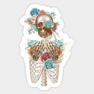 Skeleton with Blue Roses Sticker